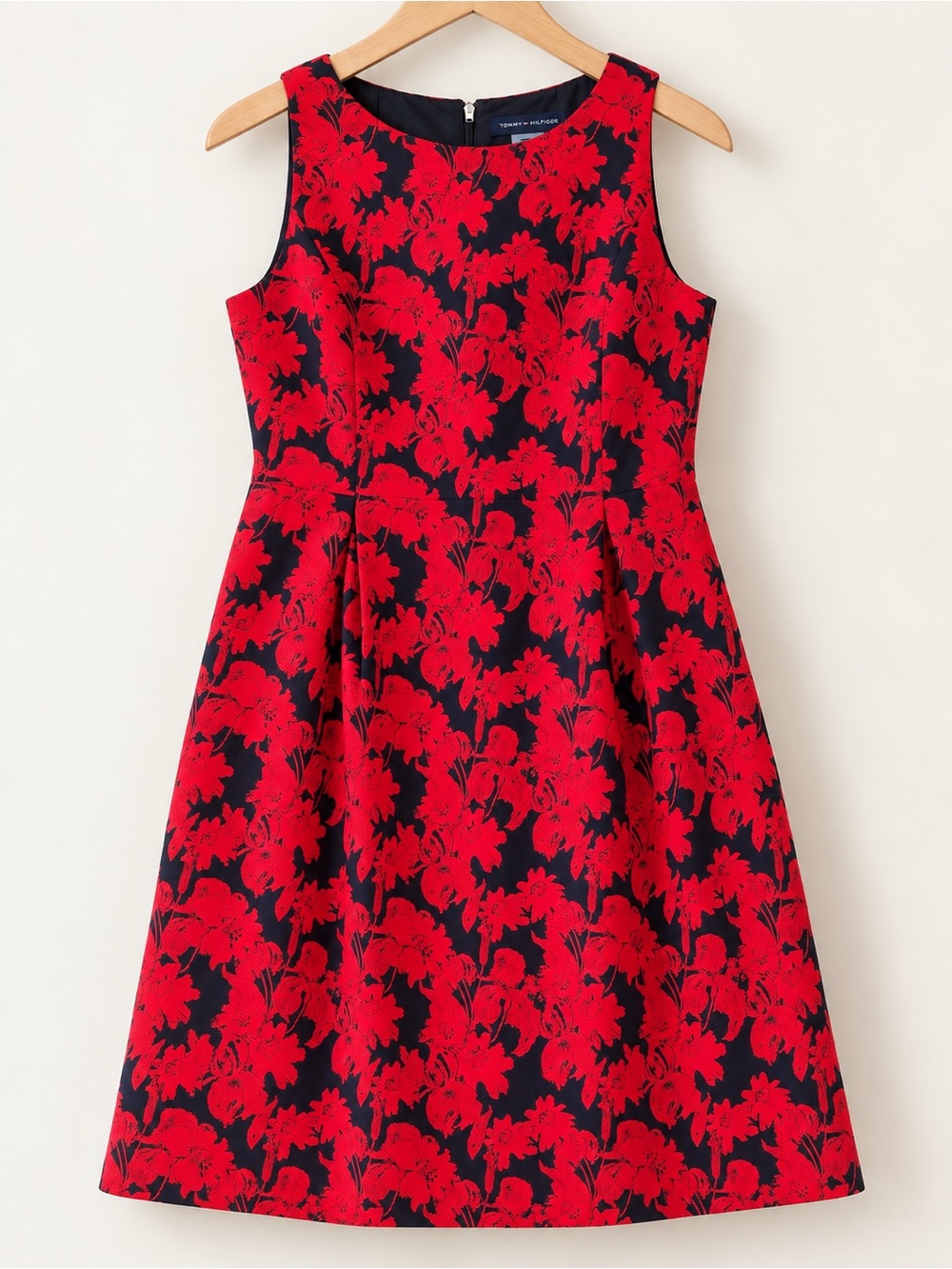 Tommy Hilfiger Red Black Floral Jacquard Fit & Flare Dress Size 8